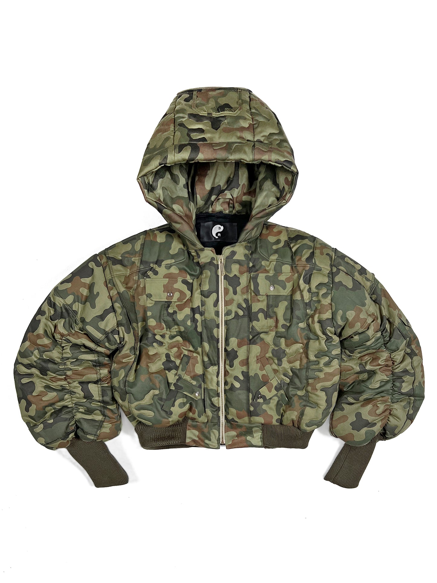 3R  UPCYCLED / DOUBLE HOODED CAMO BOMBER JACKET 1/1