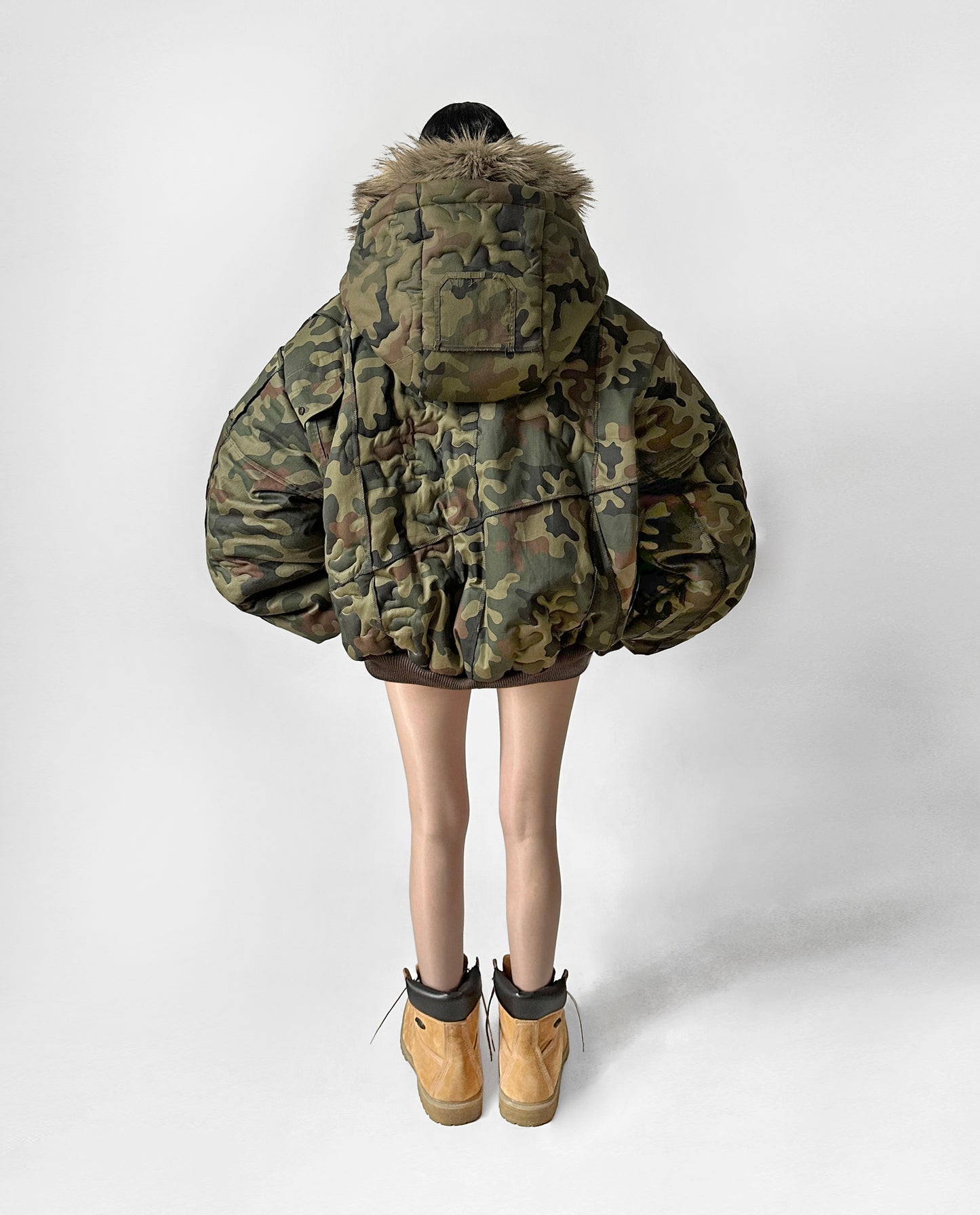 3R  UPCYCLED / DOUBLE HOODED CAMO BOMBER JACKET 1/1