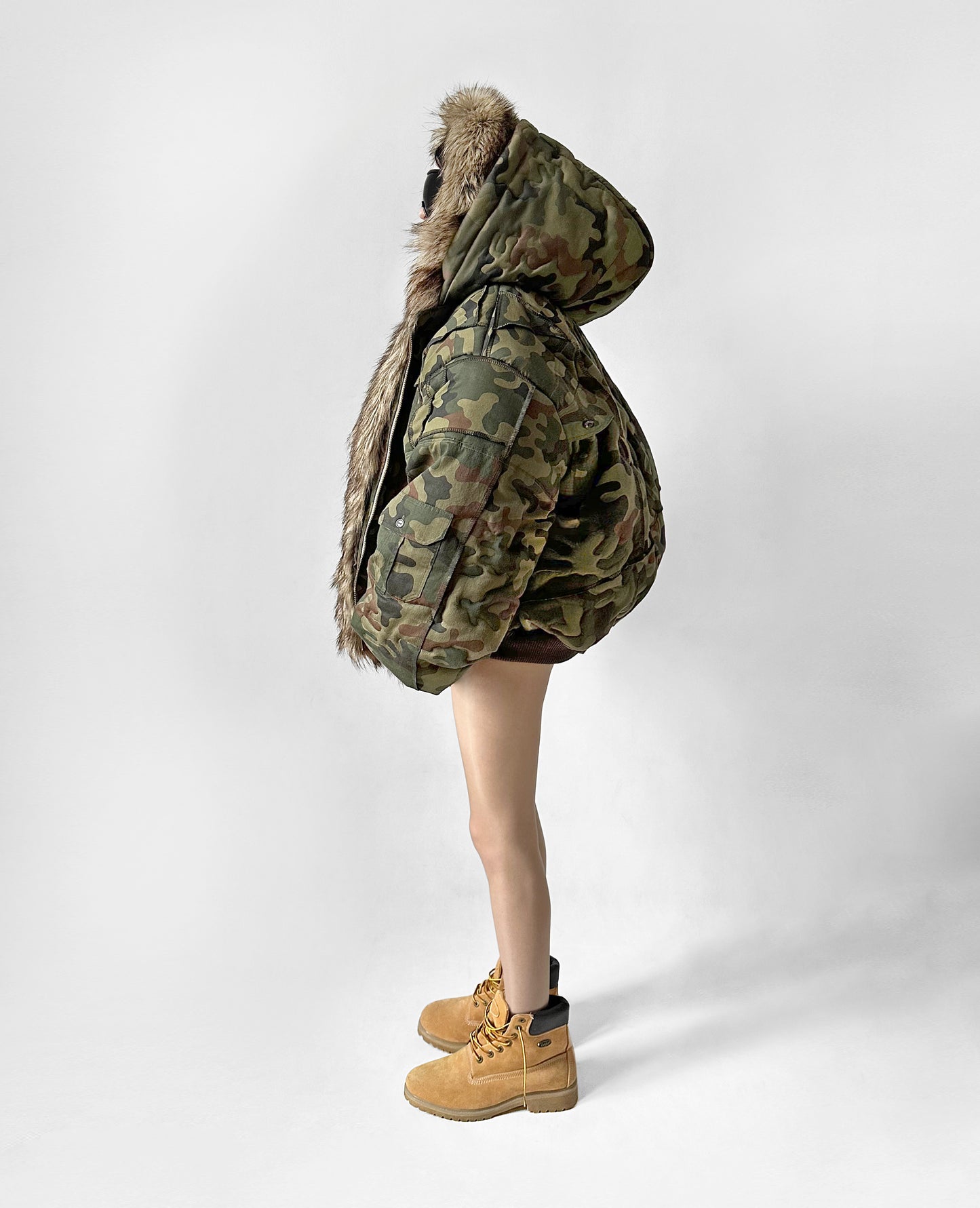 3R  UPCYCLED / DOUBLE HOODED CAMO BOMBER JACKET 1/1